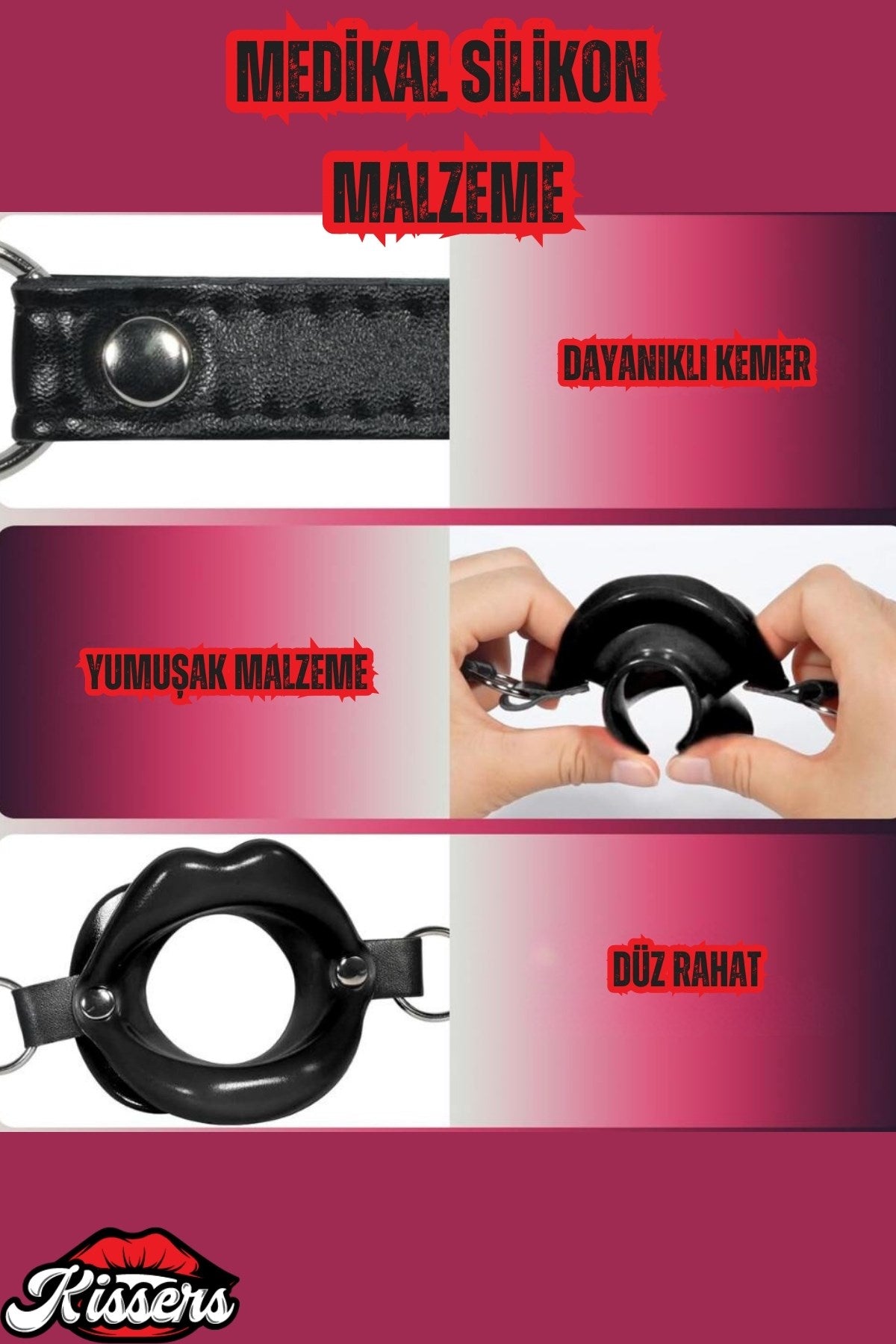 Deri Kemerli Siyah Yumuşak Silikon Dudak Esnek Esaret Ağız Tıkacı