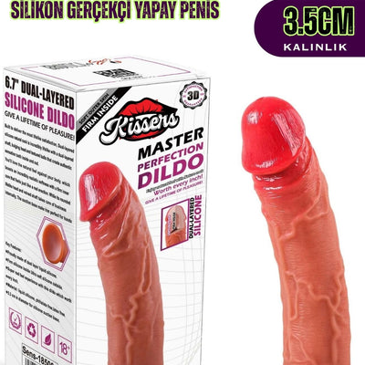 Ultra Yumuşak Damarlı Doku Çift Katmanlı Silikon Gerçekçi Testissiz Dildo Penis 17 Cm