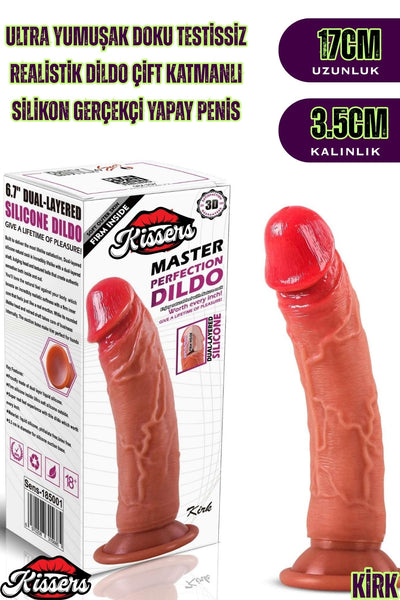 Ultra Yumuşak Damarlı Doku Çift Katmanlı Silikon Gerçekçi Testissiz Dildo Penis 17 Cm
