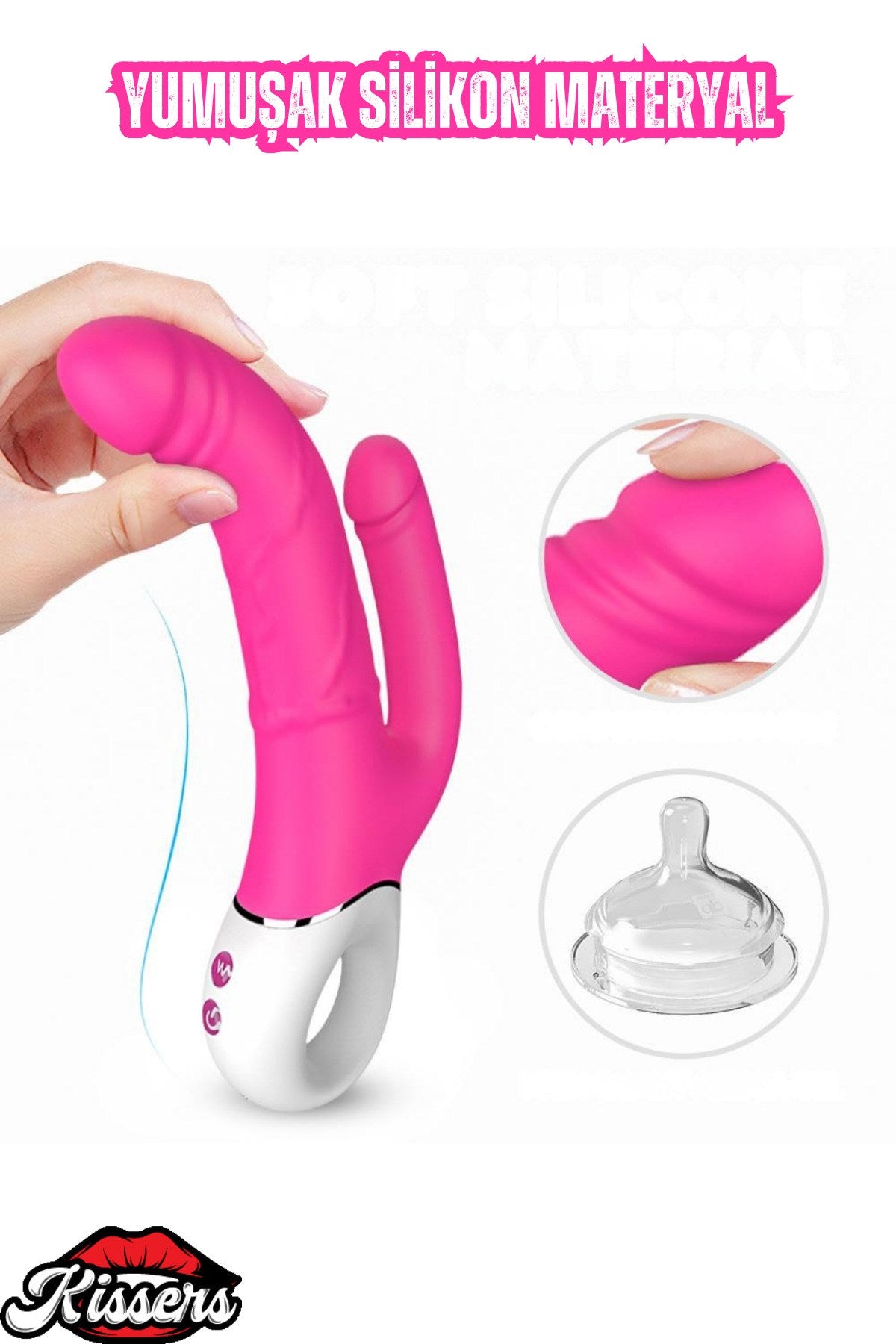 Tutma Aparatlı Çift Taraflı Anal ve G Nokta Uyarıcı 2 in 1 Yumuşak Yapay Penis Çatal Vajina Vibratör