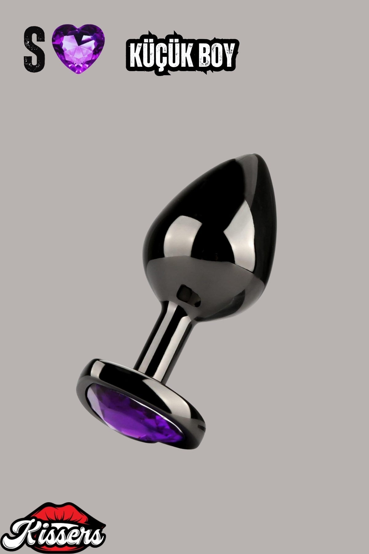 Paslanmaz Çelik Mor Kalpli Mücevher Taşlı Pürüzsüz Siyah Metal Anal Butt Plug Set 3'Lü