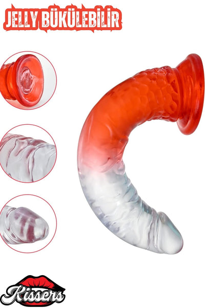 Şeffaf Jel Dokusunda Testissiz Damarlı Belden Bağlamalı Lüx Kemerli Realistik Penis Dildo 20 Cm