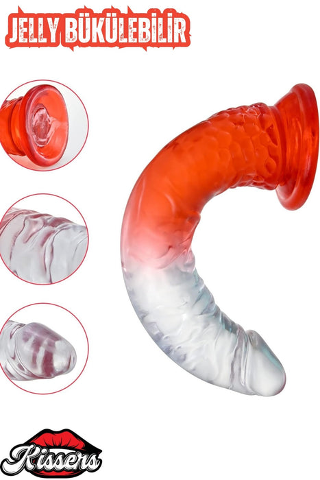 Şeffaf Jel Dokusunda Testissiz Damarlı Belden Bağlamalı Lüx Kemerli Realistik Penis Dildo 20 Cm
