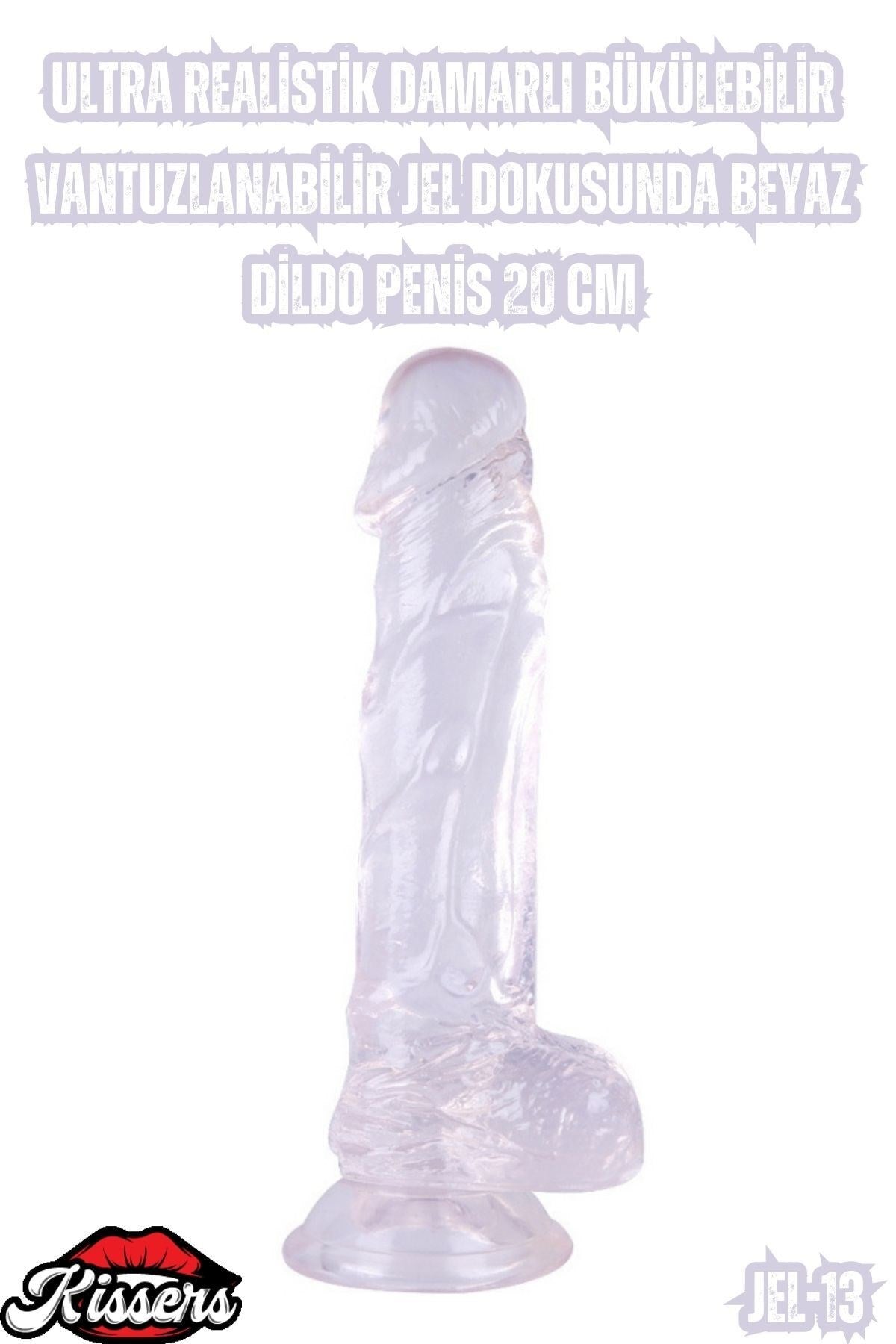 Ultra Realistik Damarlı Bükülebilir Vantuzlanabilir Jel Dokusunda beyaz Dildo Penis 20 Cm