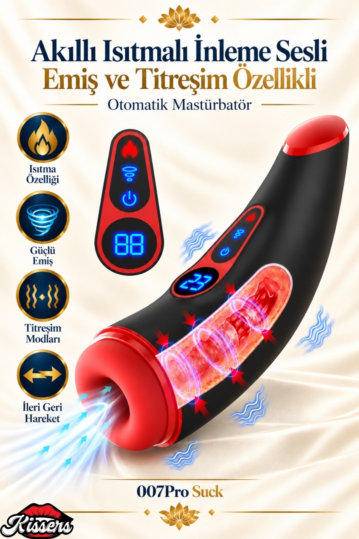 Akıllı Isıtmalı İnleme Sesli Emiş ve Titreşim Özellikli Suni Vajina Lcd Ekran Otomatik Mastürbatör