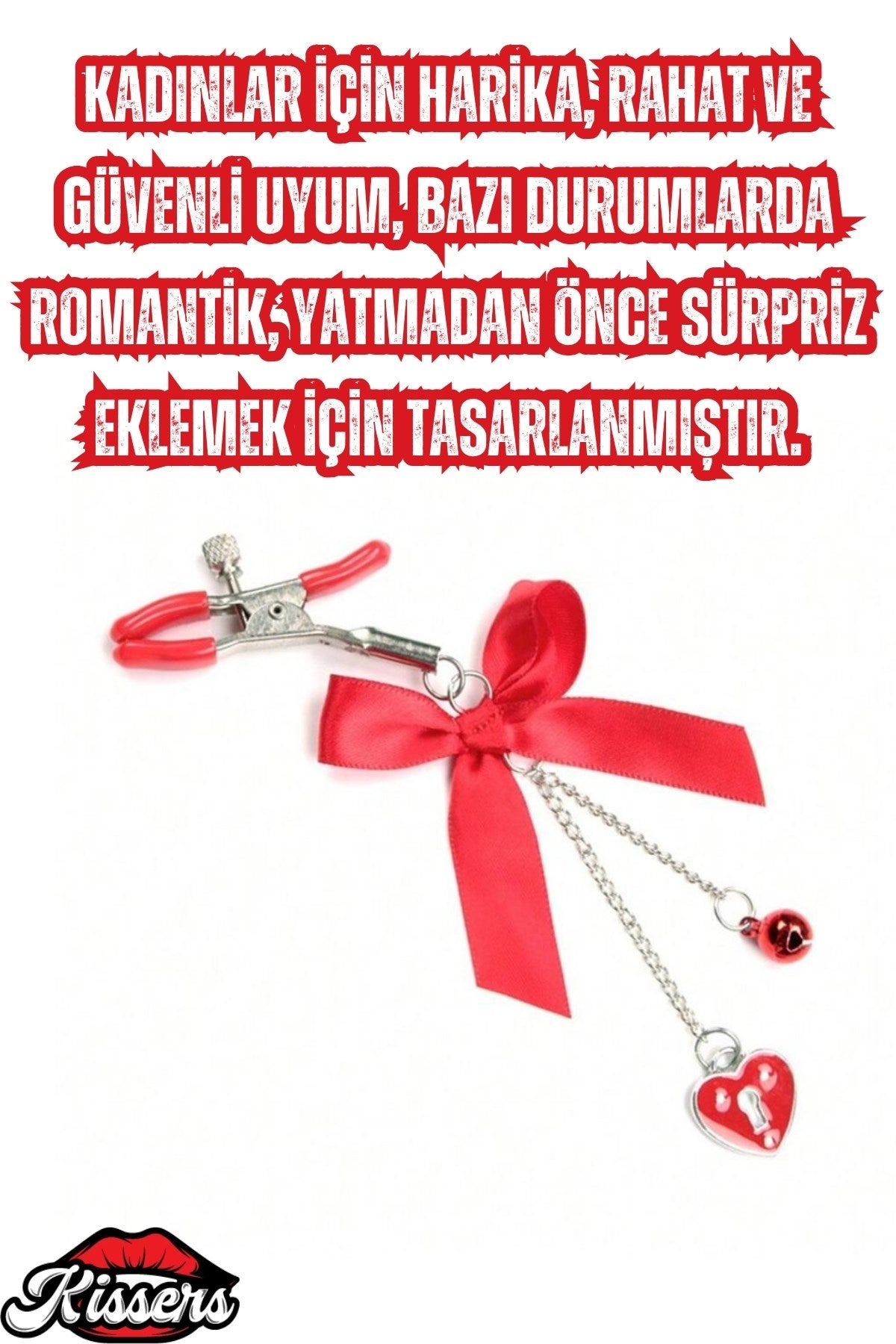 BDSM Kırmızı Kurdeleli Kalp Charm Göğüs Uyarıcı Meme Ucu Klipsi