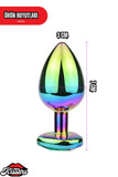 Paslanmaz Çelik  Rainbow  Kalpli Mücevher Çıkarılabilir Taşlı 8 Cm Lüks Anal Plug  Ve Tıkaç