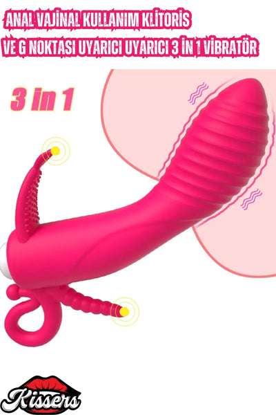 Anal Vajinal Kullanım G Noktası Klitoris Uyarıcılı 3'ü 1 Arada Titreşimli Vibratör