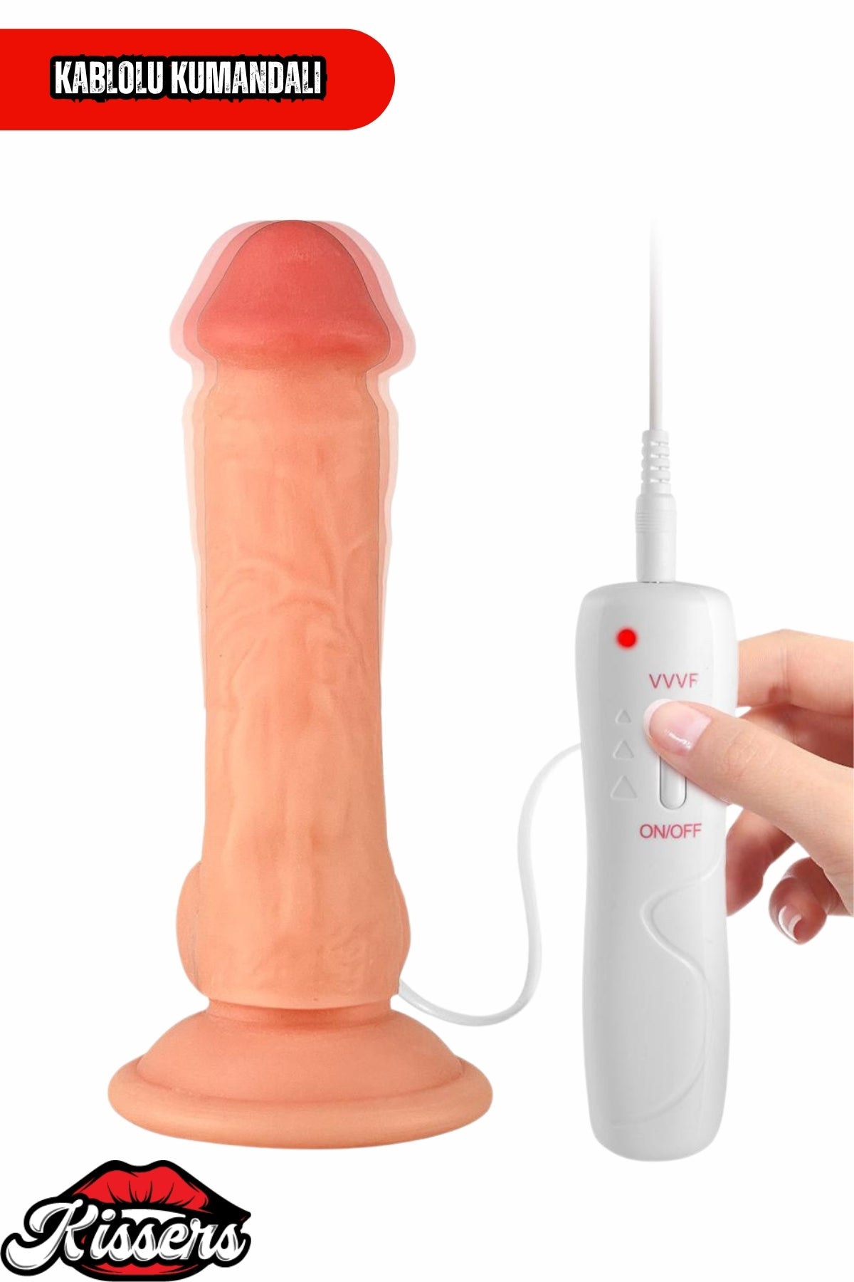 Kablolu Kumandalı Vantuzlu Güçlü Titreşimli Gerçekçi Yapay Penis Realistik Dokuda Dildo 21 cm
