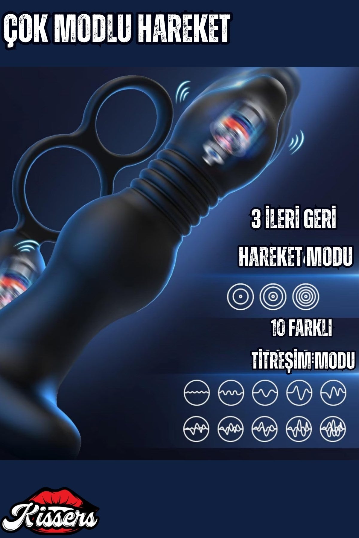Uzaktan Kumandalı İleri Geri Hareketli Testis Tutuculu Penis Halkalı Anal Vibratör