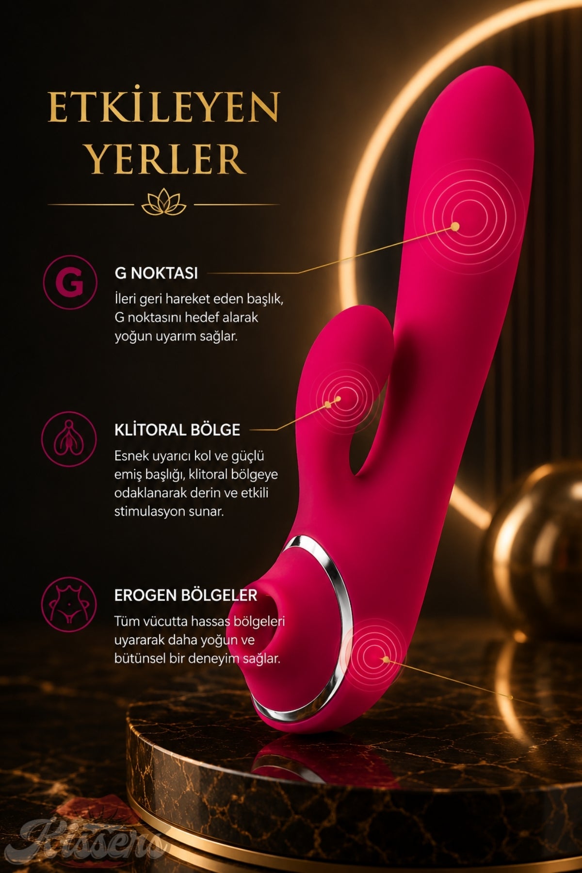 Jos Enila Vakum ve Titreşim Özellikli Üç Motorlu Pembe Tavşan Vibratör