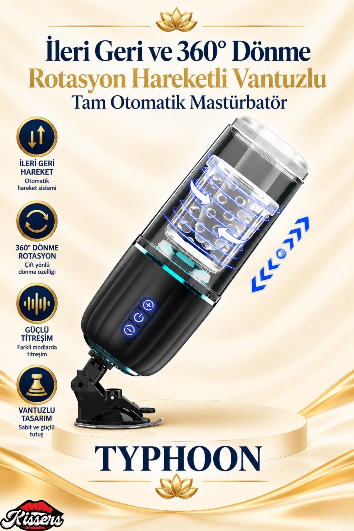 İleri Geri ve 360° Dönme Rotasyon Hareketli Vantuzlu Tam Otomatik Mastürbatör