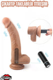Ultra Realistik Vantuzlu Yumuşak Güçlü Titreşimli Realistik Dokuda Yapay Penis Vibratör 20 Cm