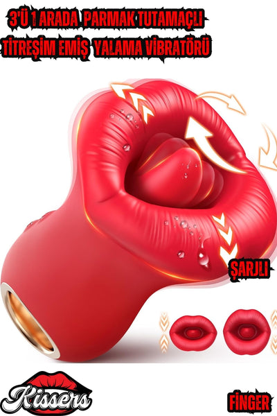 Cinsel Oyuncak Kadınlar Için Dudak Şeklinde Parmak Tutamaçlı Anal Vajinal 360° Derece Vibratör