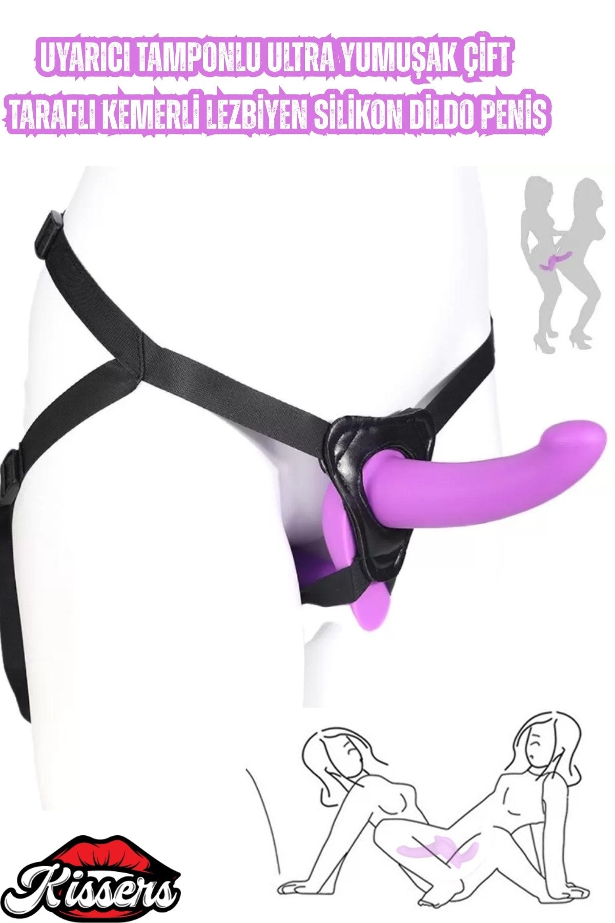 Uyarıcı Tamponlu Ultra Yumuşak Dokulu Lezbiyen Çift Taraflı Kemerli Silikon Dildo Penis