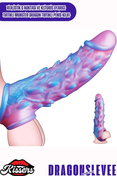 Realistik G Noktası Ve Klitoris Uyarıcılı Tırtıklı Testisli Monster Dragon Penis Kılıfı