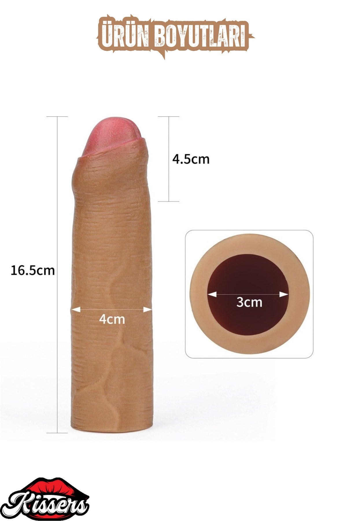 4.5 CM 17 CM Dolgulu Premium Sünnetsiz Silikon Melez Testissiz Penis Kılıfı