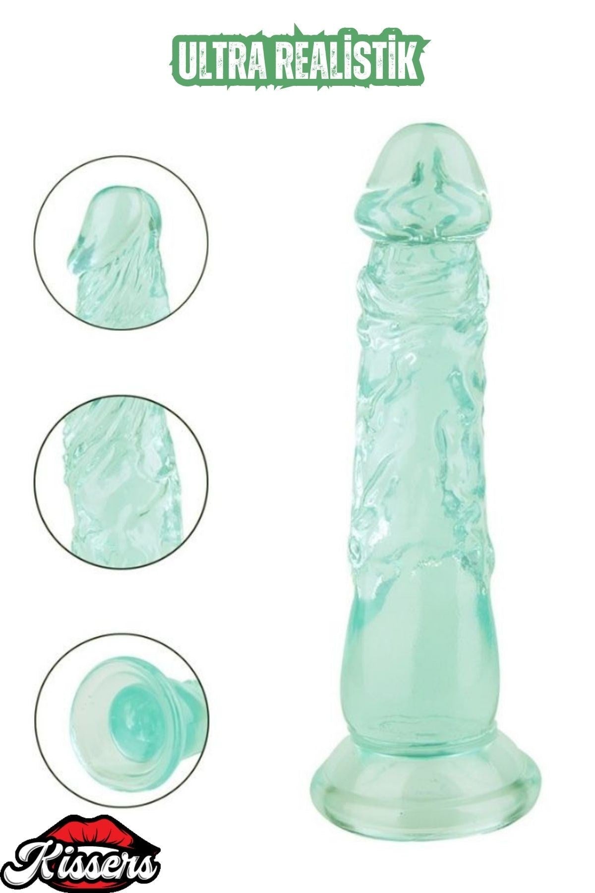 Ultra Realistik Damarlı Bükülebilir Vantuzlanabilir Jel Dokusunda Yeşil Dildo Penis 20 Cm