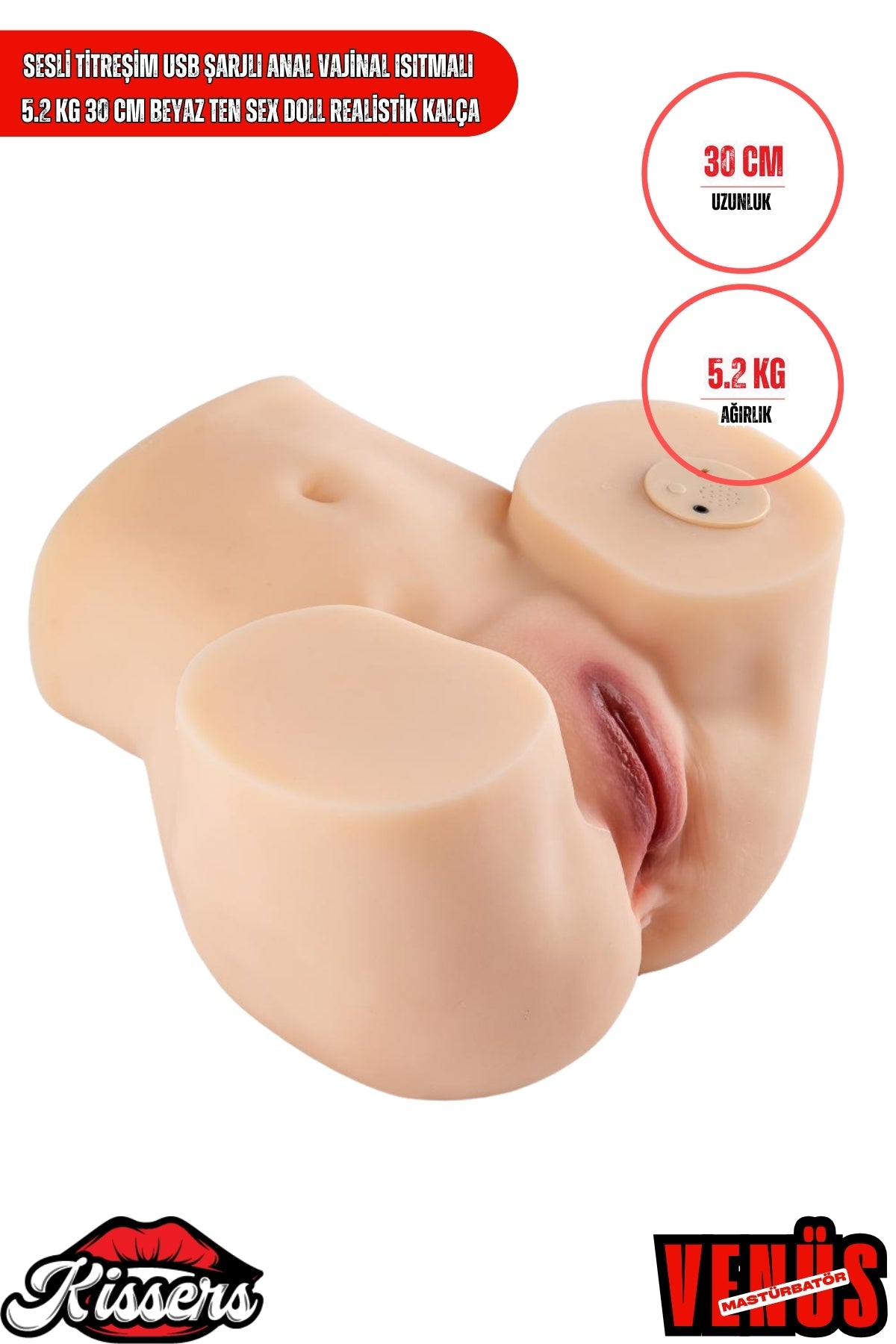 Sesli Titreşim Usb Şarjlı Anal Vajinal Isıtmalı 5.2 Kg 30 cm Beyaz Ten Sex Doll Realistik Kalça