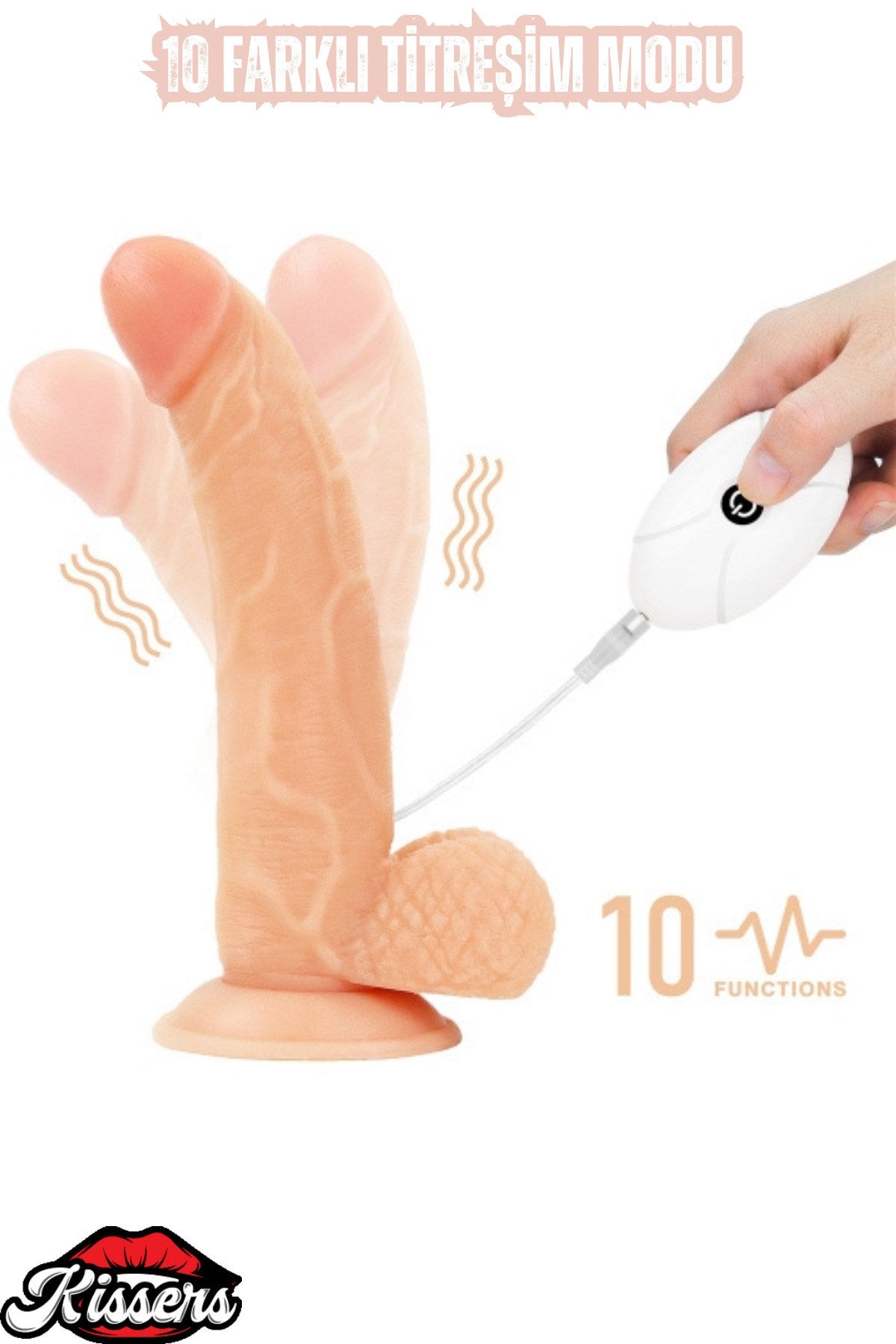 Belden Bağlamalı Ten Uyumlu Unisex 10 Titreşim Modlu Penis Dildo 22 CM