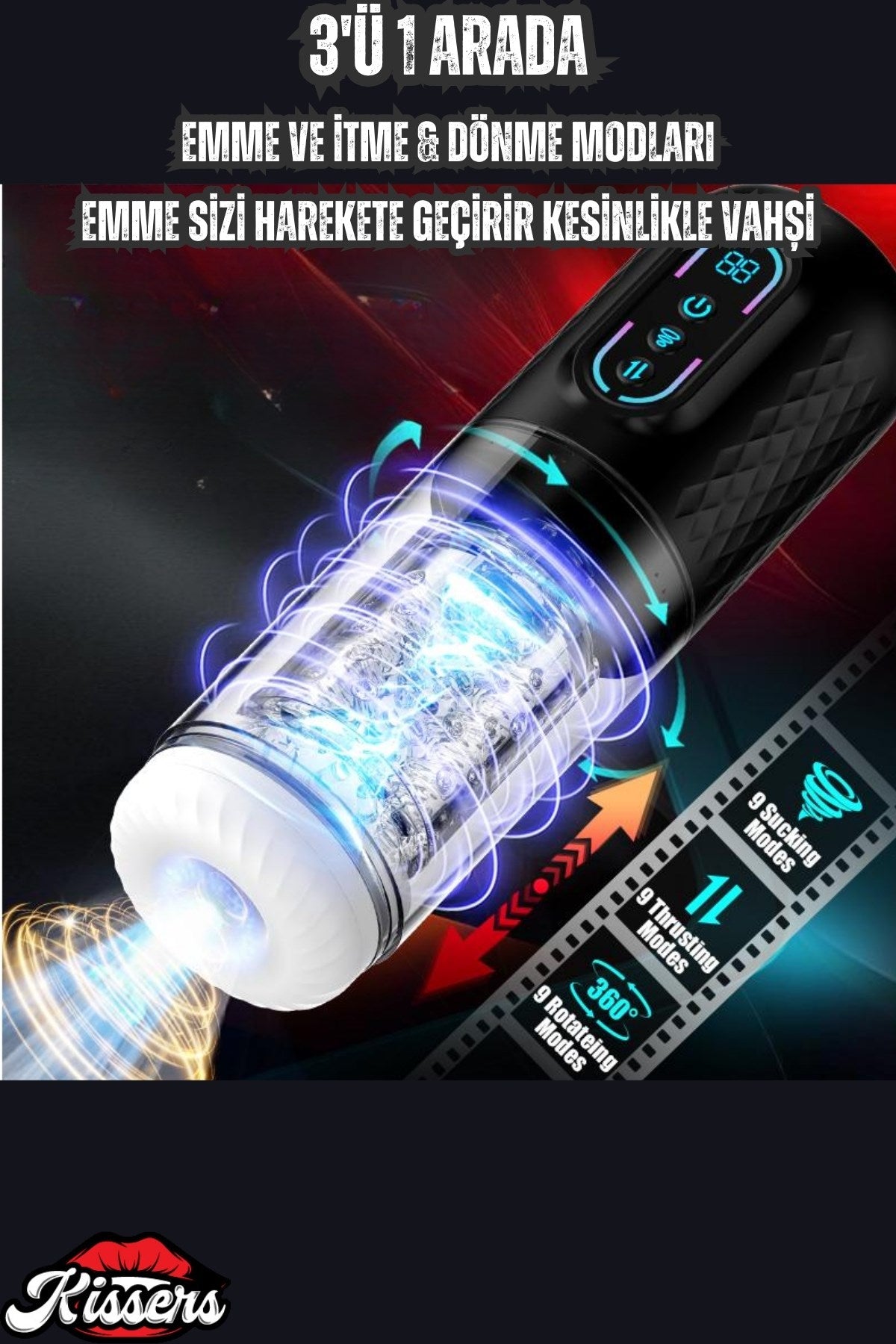 Şarjlı İleri Geri ve Dönme Hareketli ve Emiş Özellikli LCD Ekran Otomatik Vajina Mastürbatör