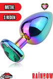 Paslanmaz Çelik  Rainbow  Kalpli Mücevher Çıkarılabilir Taşlı 7 Cm Lüks Anal Plug  Ve Tıkaç