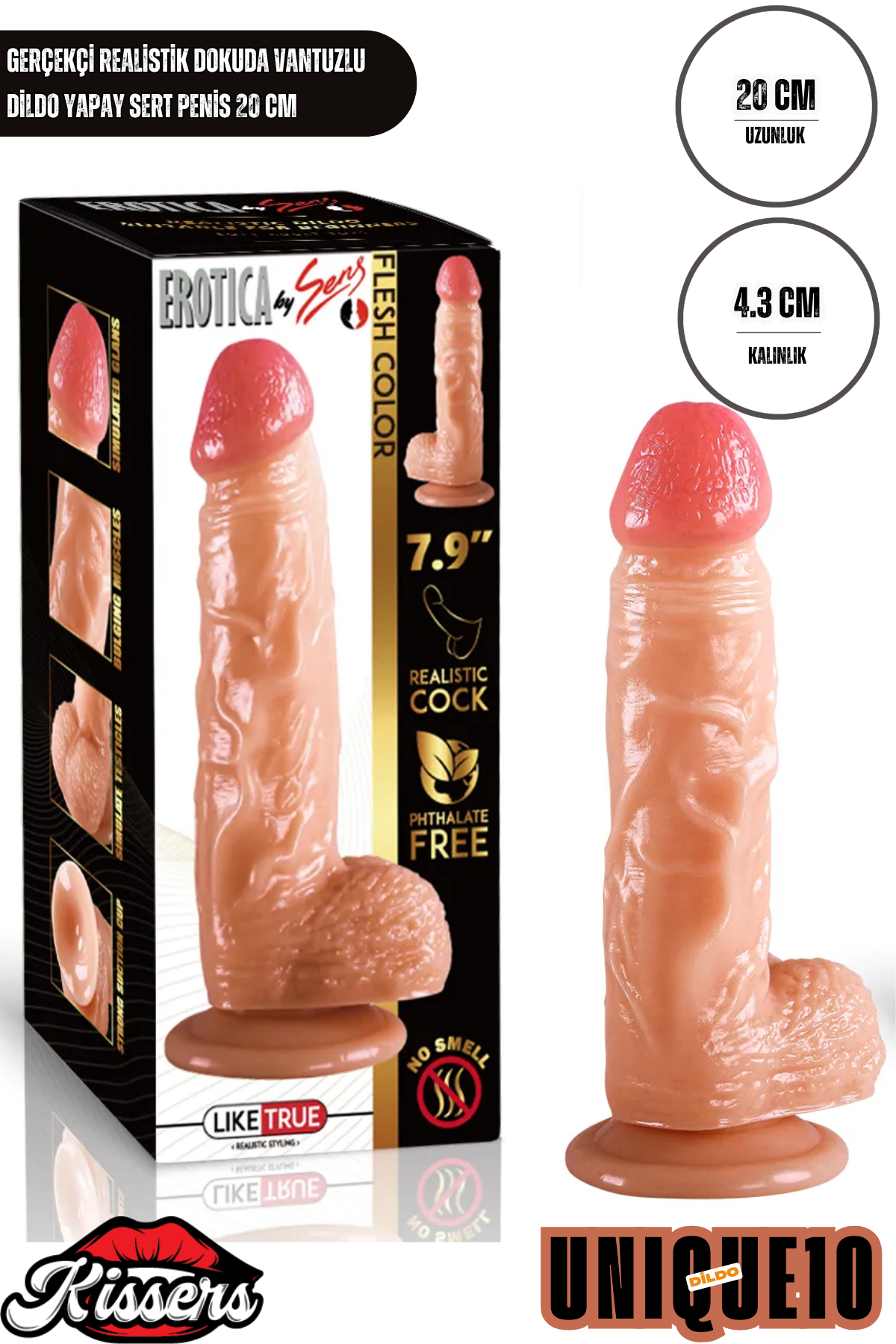 Gerçekçi Realistik Dokuda Vantuzlu Dildo Yapay Sert Penis 20 cm