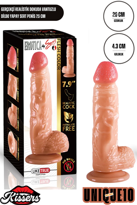 Gerçekçi Realistik Dokuda Vantuzlu Dildo Yapay Sert Penis 20 cm