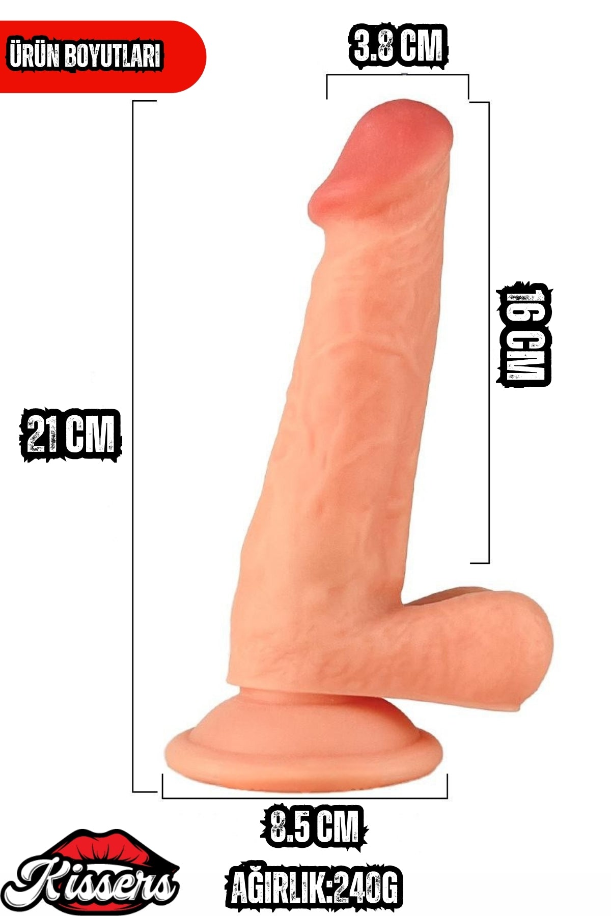 Kablolu Kumandalı Vantuzlu Güçlü Titreşimli Gerçekçi Yapay Penis Realistik Dokuda Dildo 21 cm