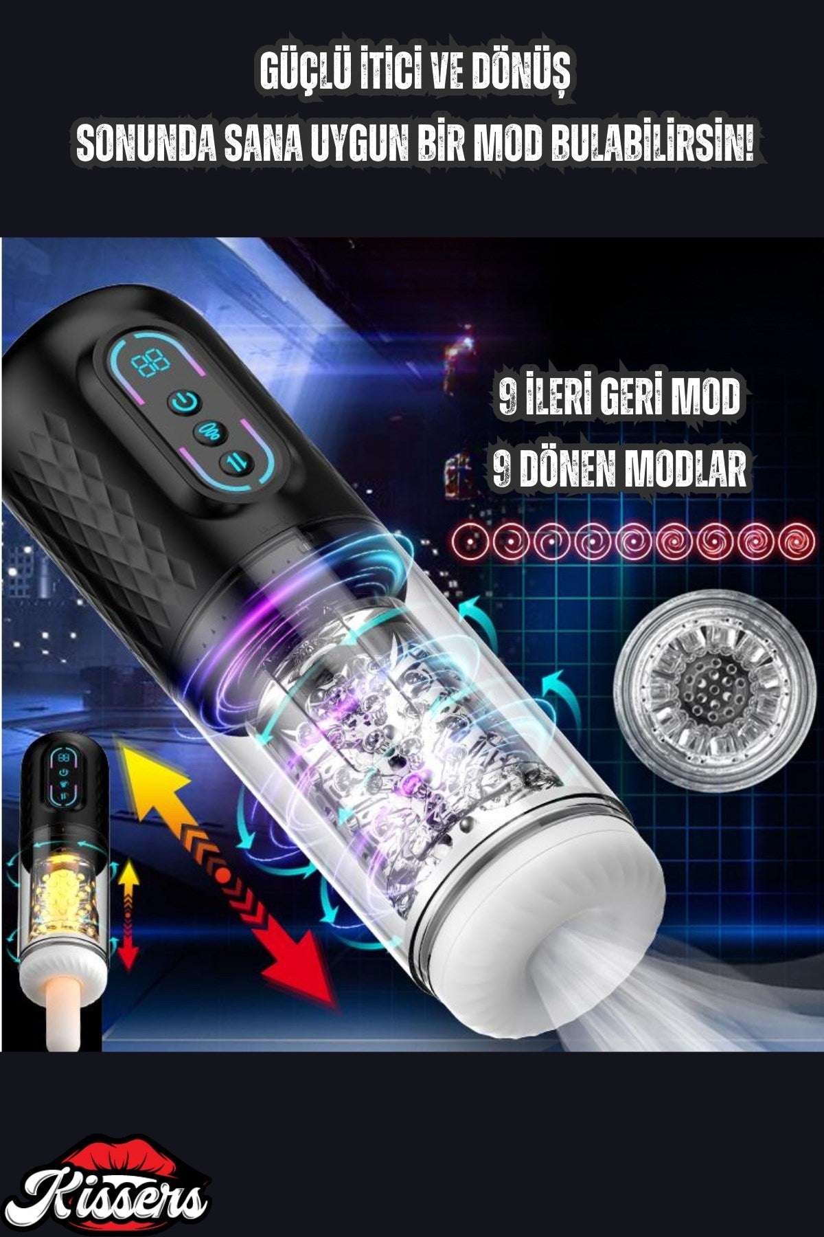 Şarjlı İleri Geri ve Dönme Hareketli ve Emiş Özellikli LCD Ekran Otomatik Vajina Mastürbatör