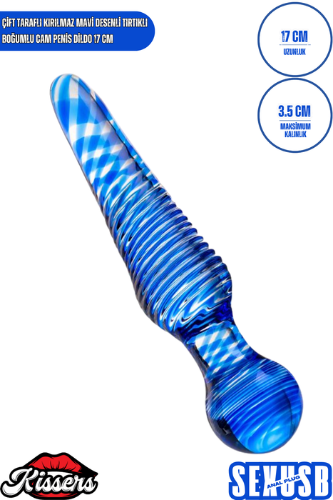 Tutamaçlı Kırılmaz Sarı Desenli Tırtıklı Büyük Boy Boğumlu Cam Dildo 25 Cm Su Geçirmez Temperli Cam Masaj Ürünü