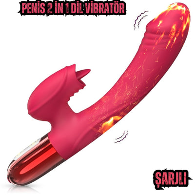 V2 Şarjlı Akıllı Isıtmalı Güçlü Titreşimli G-Spot Klitoris Uyarıcı Yapay Penis Dil Vibratör