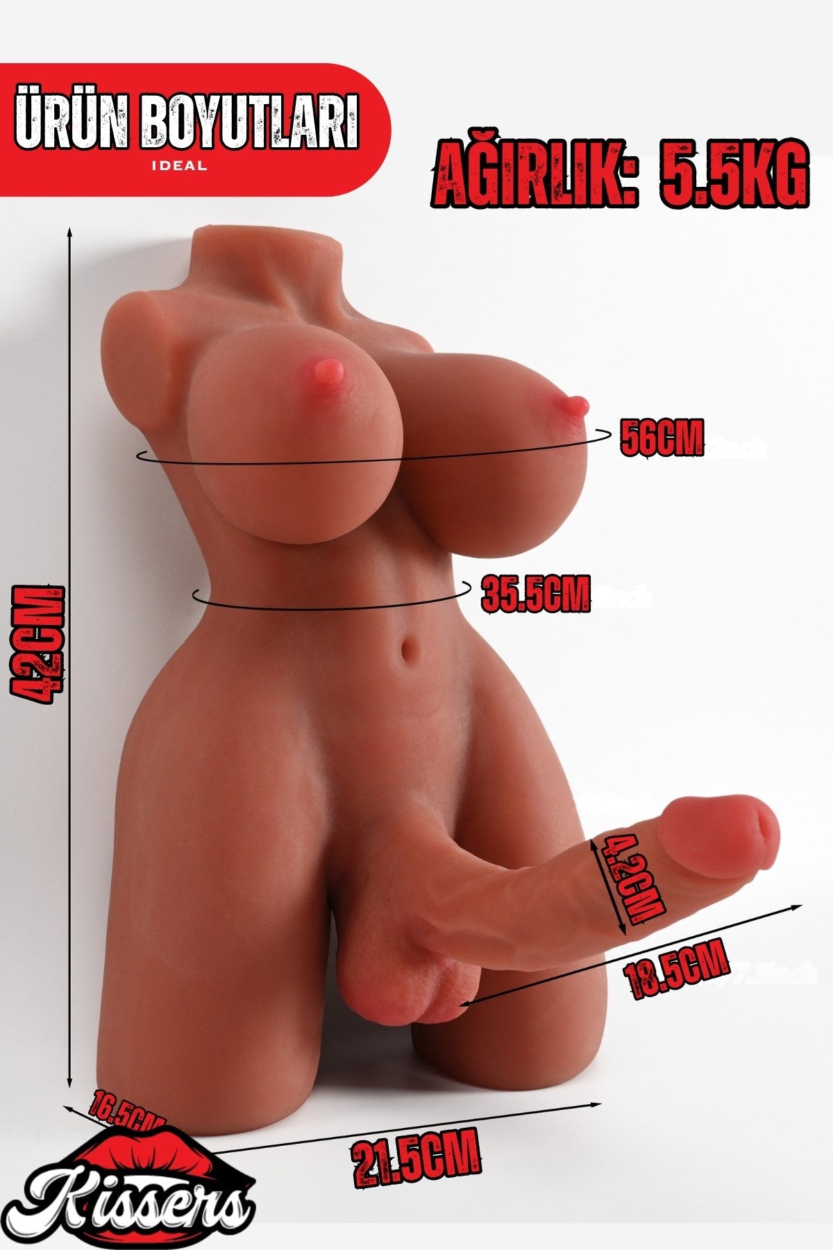 Anal Girişli Erkek Trans Penisli EsmerTen Yarım Vücut Realistik Manken Mastürbatör 5.5 Kg