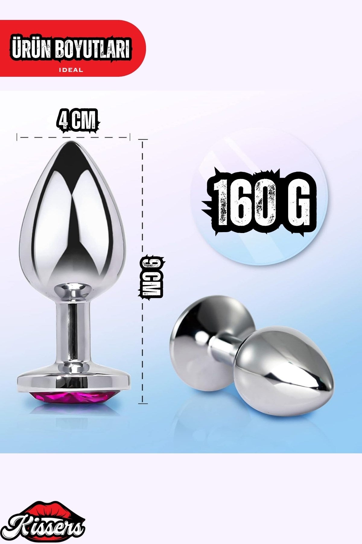 Paslanmaz Çelik  Gümüş Pembe Mücevher Çıkarılabilir Taşlı  9 Cm Lüks Anal Plug Ve Tıkaç
