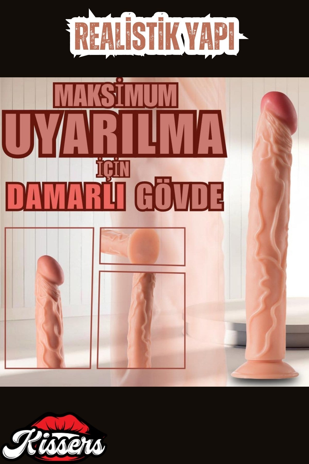 Oyuncak Gerçekçi Et Dokusunda Realistik Testissiz İnce Büyük Boy Penis Dildo 35 Cm