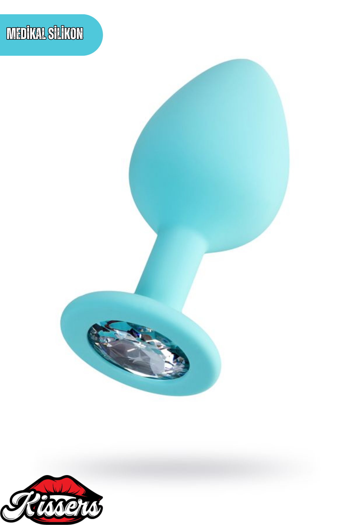 Brilliant Gümüş Taşlı Silikon Anal Plug 8 cm Mavi Medikal Silikon