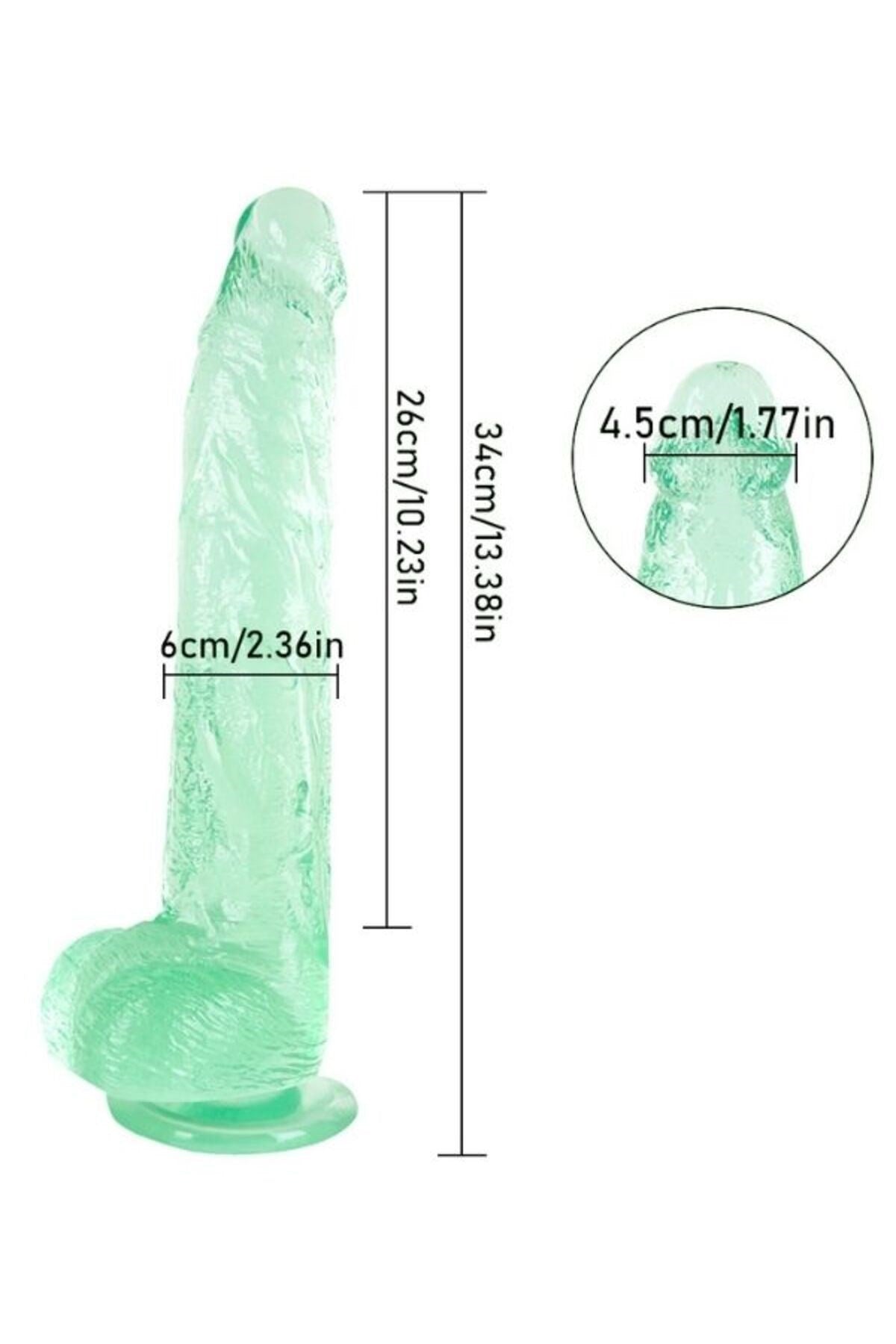 Ultra Realistik Eğilip Bükülebilir G Noktası Ve Klitoris Uyarıcı Dev Jel Yeşil Penis Dildo 33 Cm