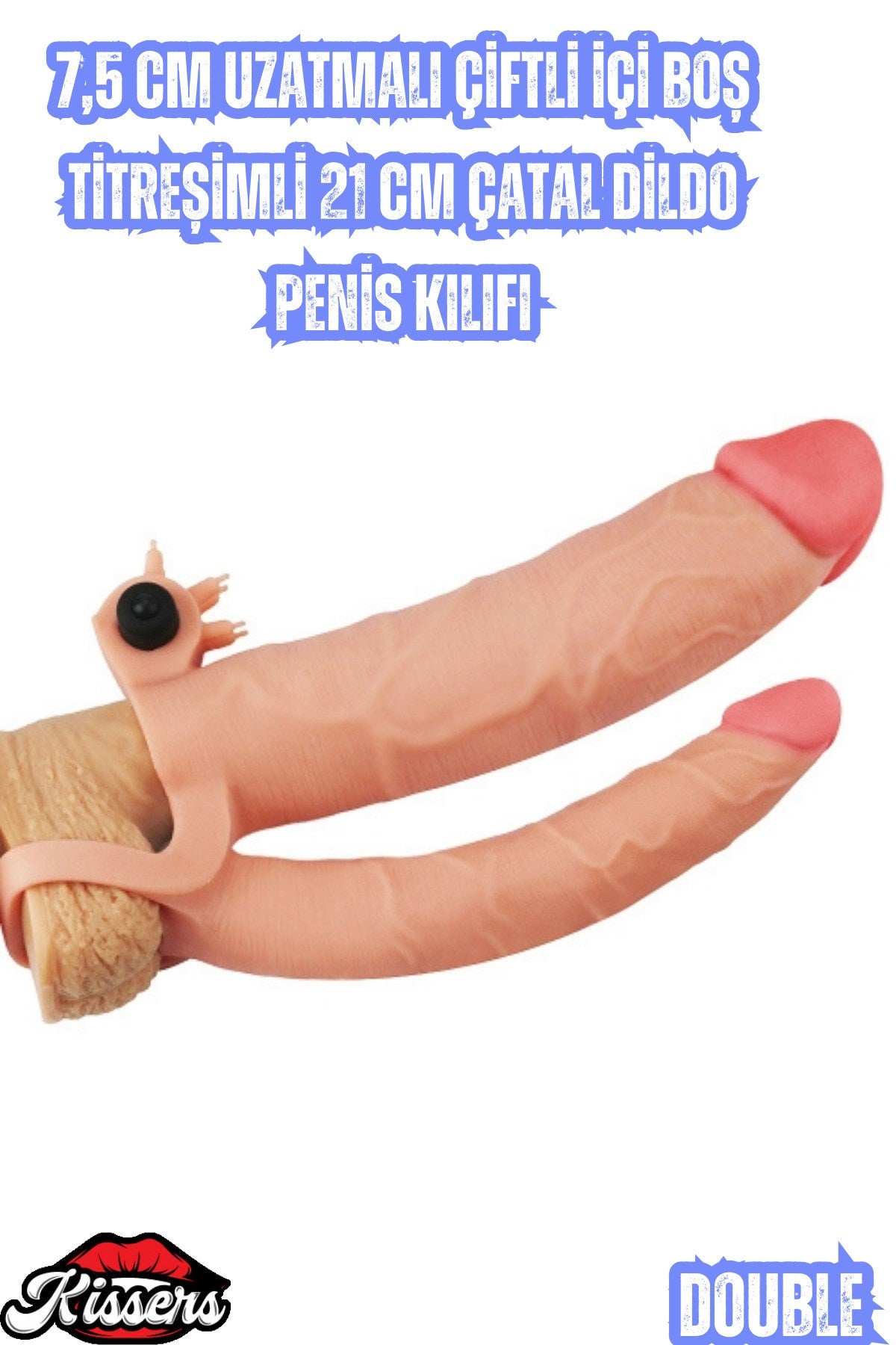 7,5 CM Uzatmalı Çiftli İçi Boş Titreşimli 21 CM Çatal Dildo Penis Kılıfı