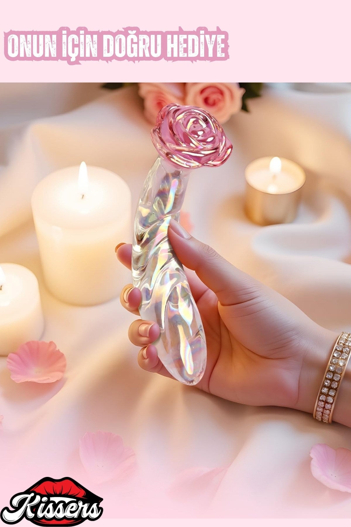 Gül Desenli Kırılmaz Anal Ve Vajinal G Noktası Uyarıcılı Tırtıklı Cam Plug Dildo