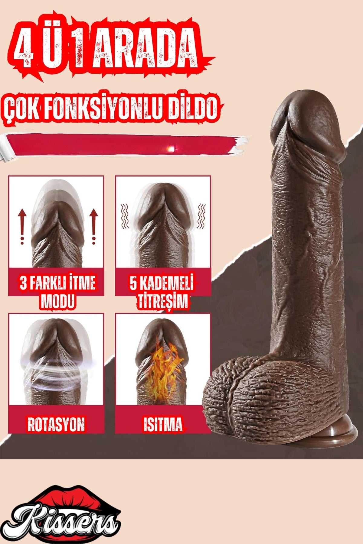 Uzaktan Kumandalı İleri Geri Hareketli Isıtmalı Titreşimli Ultra Realistik Dildo Penis 25 Cm