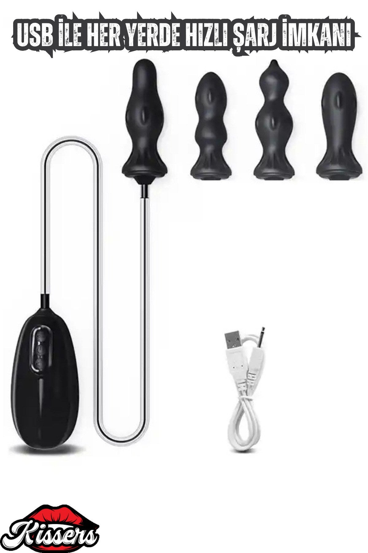 4 Farklı Başlıklı 8 Şişirme 6 Titreşim Modlu Şarjlı Şişirilebilir Anal Set