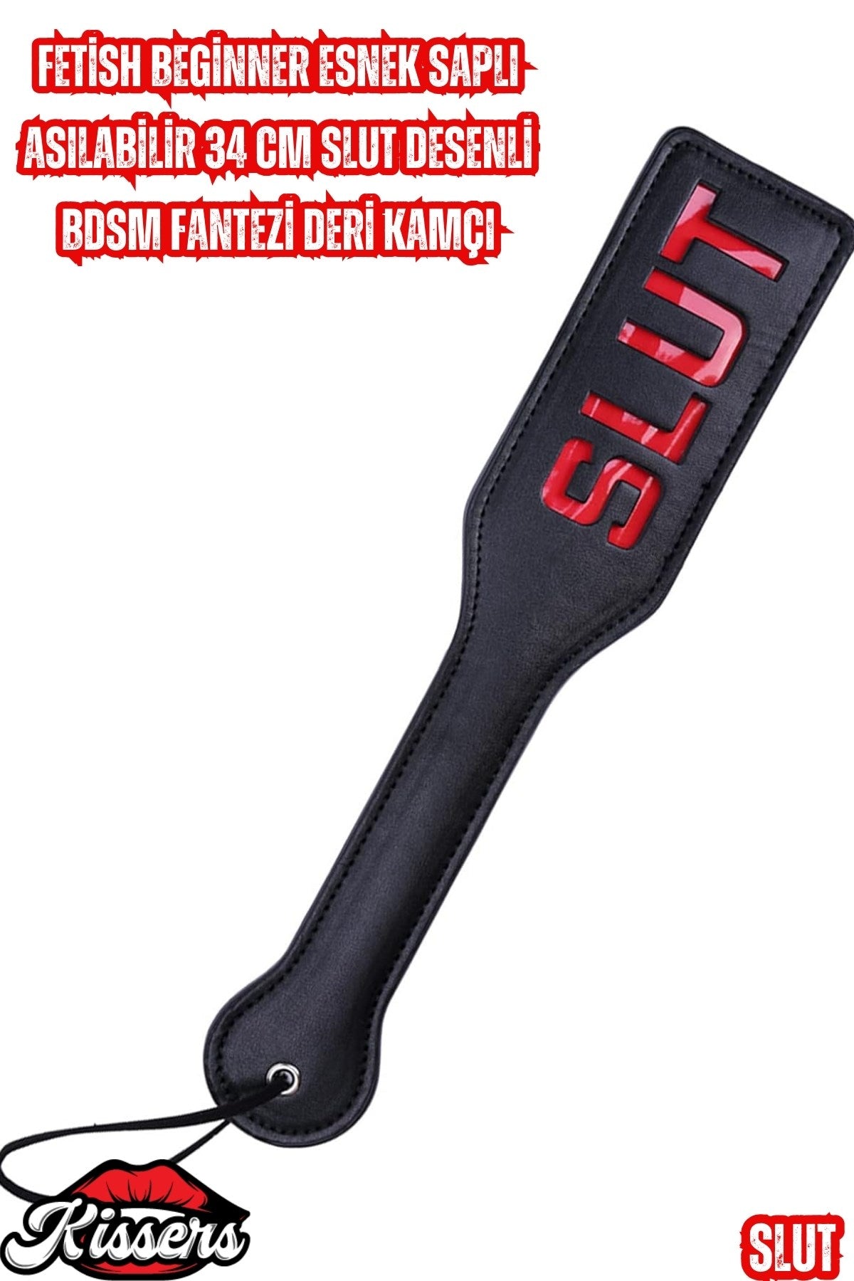 Bdsm Fetish Beginner Esnek Saplı Asılabilir Slut Desenli Çift Taraflı Fantezi Deri Şaplak Kamçı