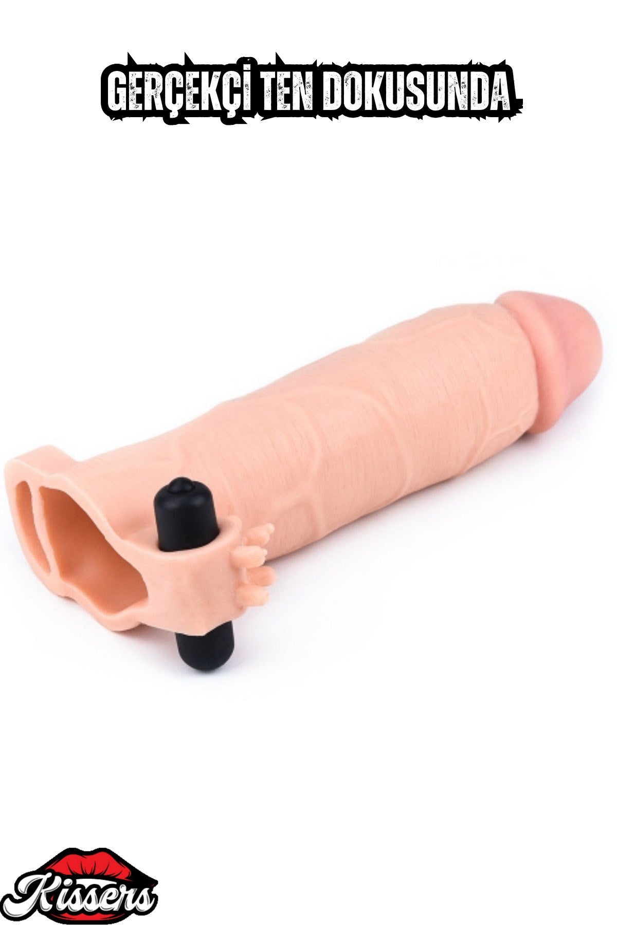 5.5 CM Dolgulu Titreşimli Ultra Süper Realistik Klitoris uyarıcılı Uzatmalı Penis Kılıfı 17 CM