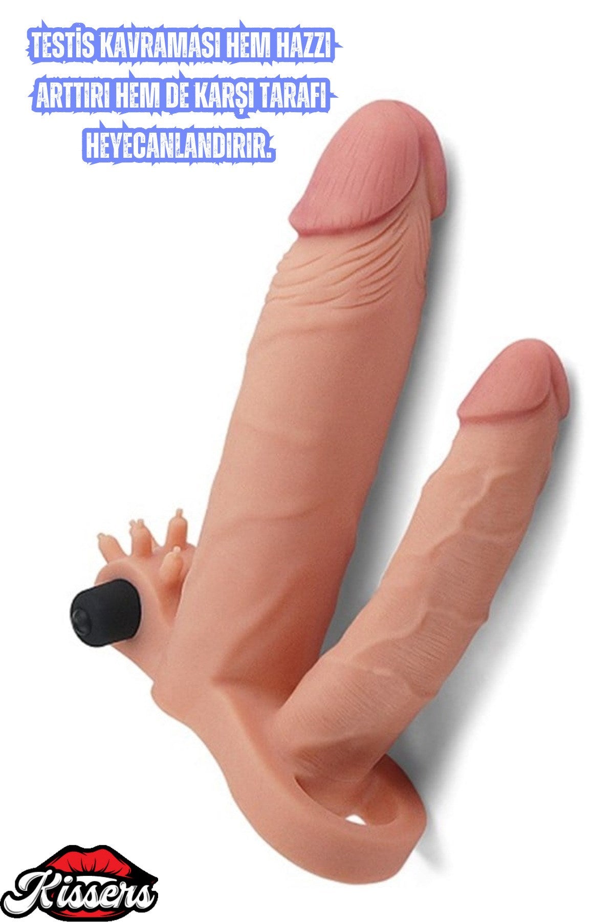 2,5 CM Uzatmalı Çiftli İçi Boş Titreşimli 18 CM Çatal Dildo Penis Kılıfı