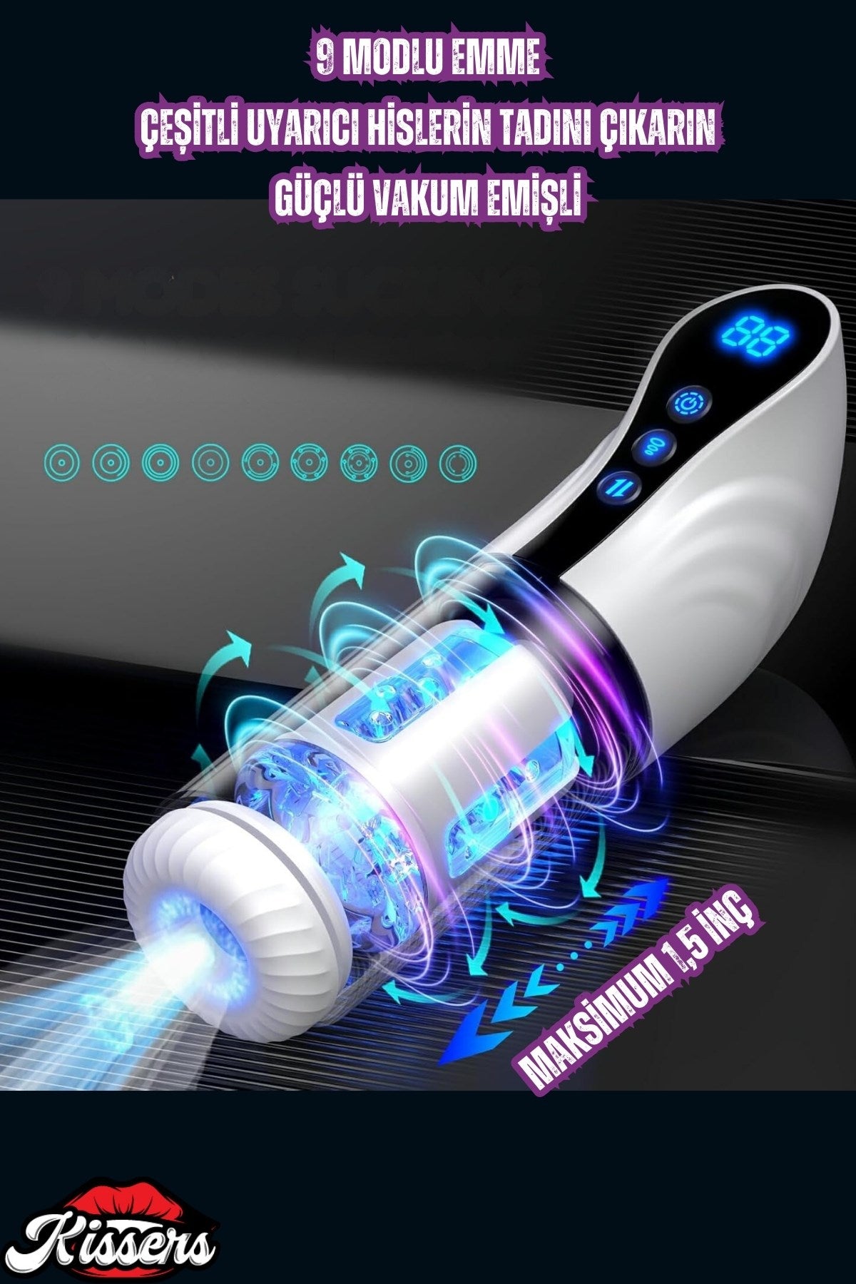 Şarjlı İleri Geri ve Dönme Hareketli ve Emiş Özellikli LCD Ekran Otomatik Vajina Mastürbatör