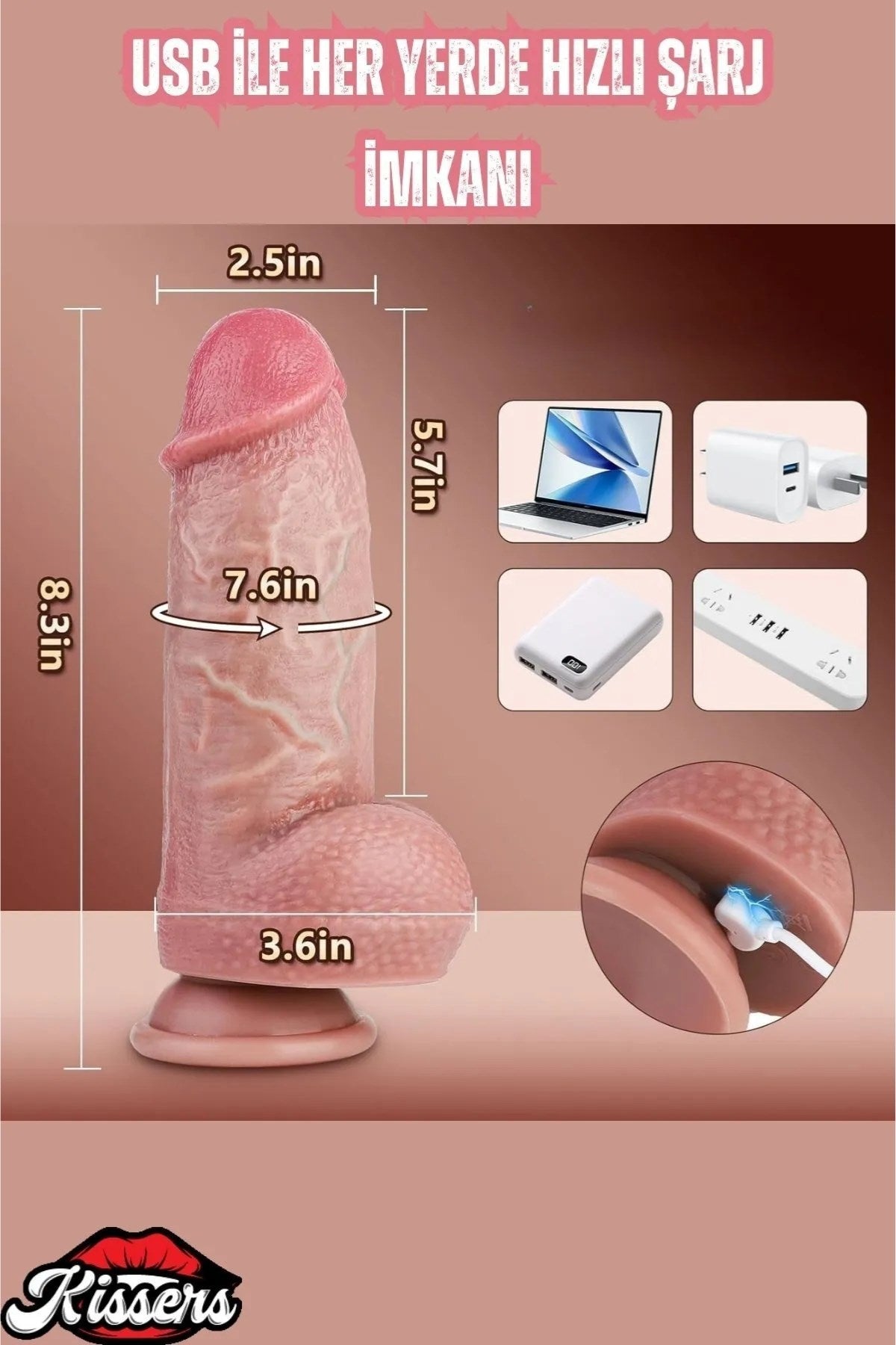 Gerçekçi Kalın Damarlı İleri Geri Hareketli Isıtmalı G Nokta ve Klitoris Uyarıcı Dildo Penis 21 Cm