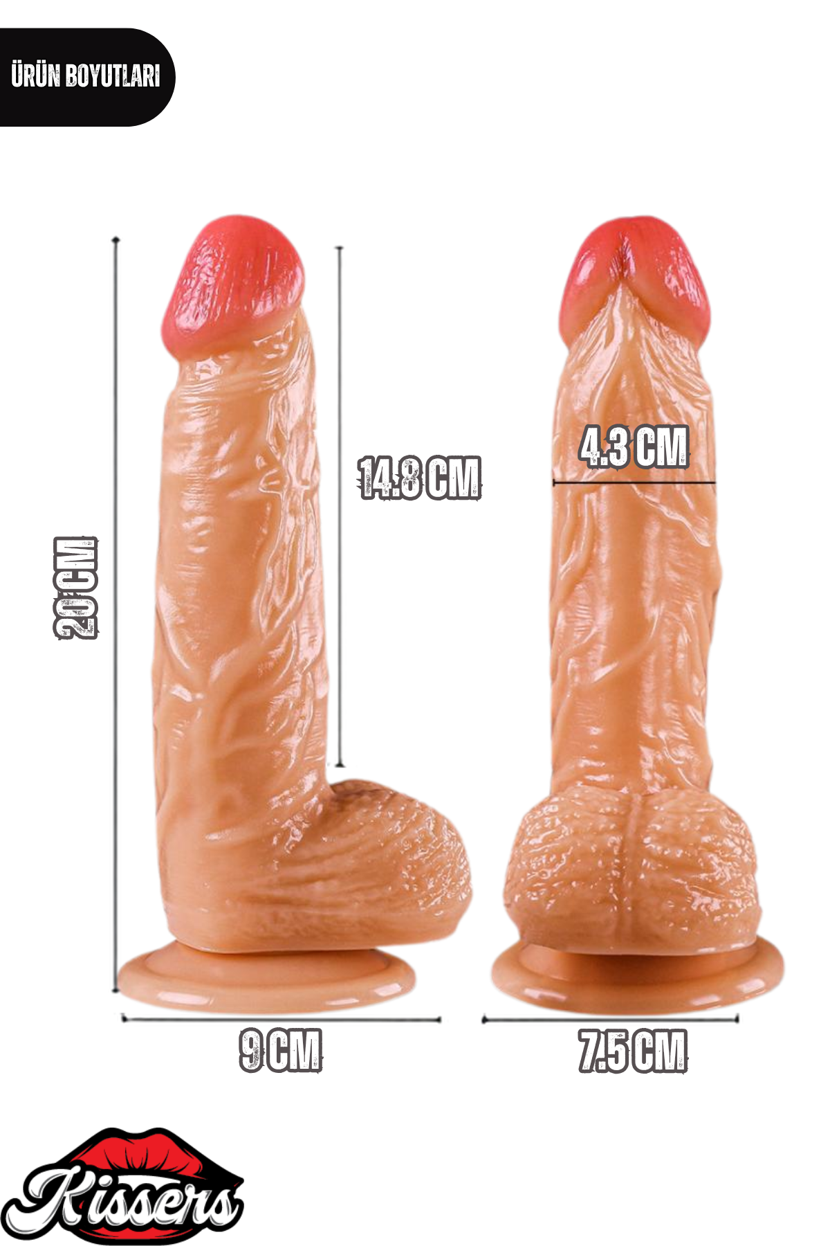 Gerçekçi Realistik Dokuda Vantuzlu Dildo Yapay Sert Penis 20 cm