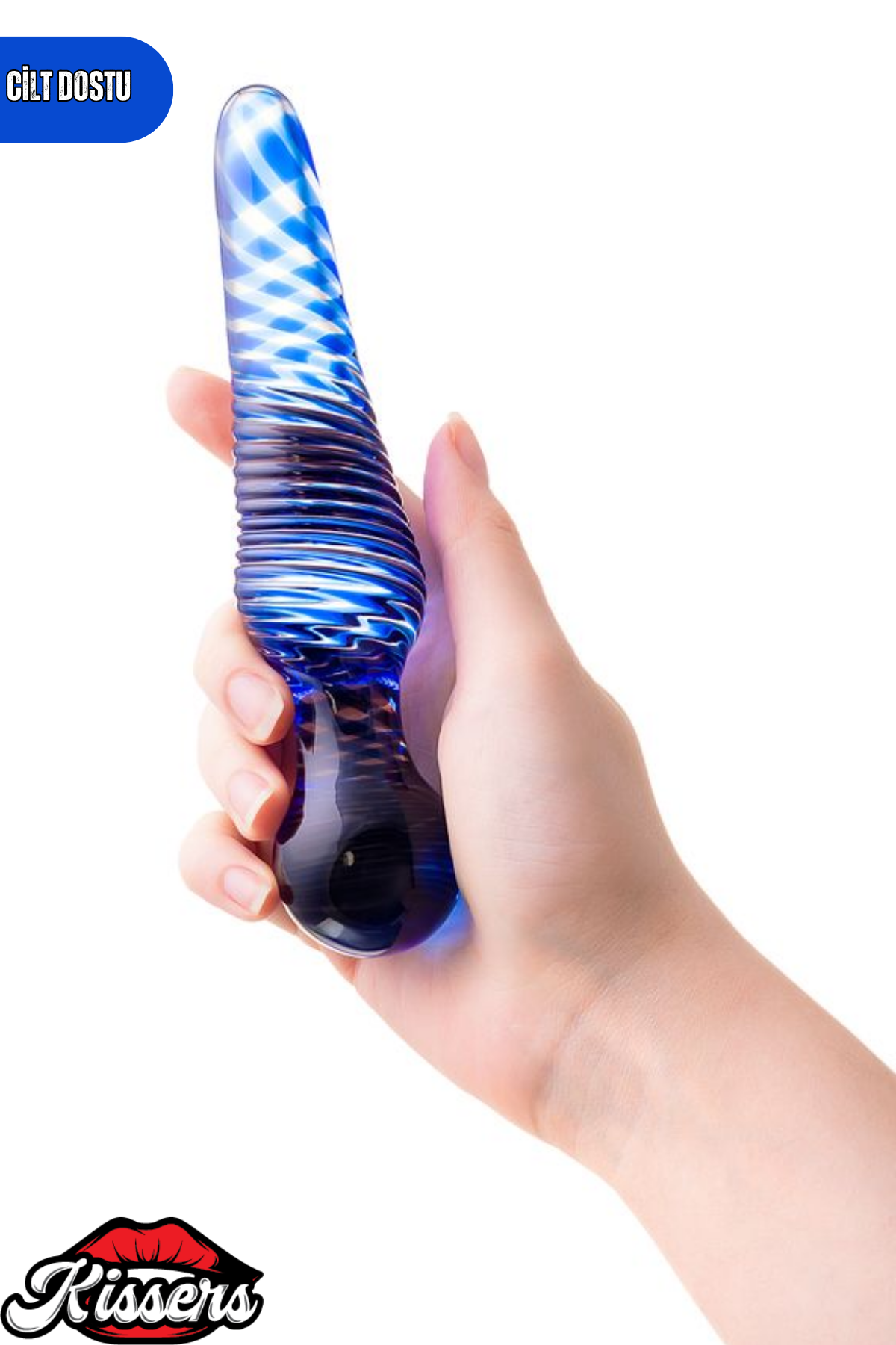 Çift Taraflı Kırılmaz Mavi Büyük Boy Tırtıklı Boğumlu Cam Dildo 25 Cm G Noktası Uyumlu Su Geçirmez Temperli Cam Masaj Ürünü