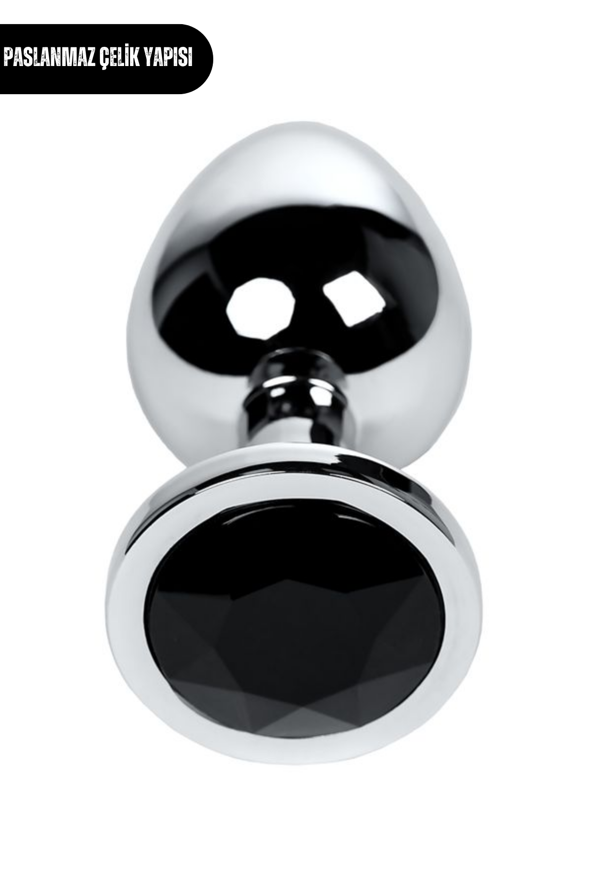 Paslanmaz Çelik Siyah Kristal Taşlı Lüks Gümüş Anal Plug ve Tıkaç 8 cm Su Geçirmez Metal Tasarım