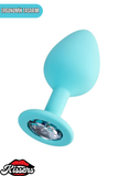 Brilliant Gümüş Taşlı Silikon Anal Plug 8 cm Mavi Medikal Silikon